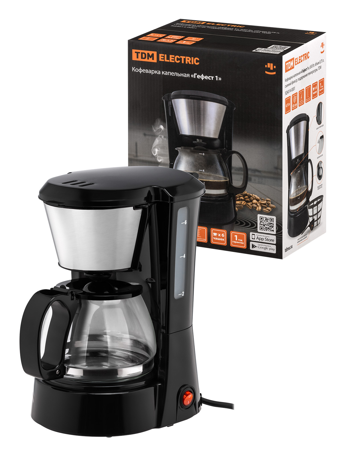 Cafetieră cu picurare „Gefest 1”, 650 W, volum 0,75 l, filtru detașabil, menținere temperatură, TDM
