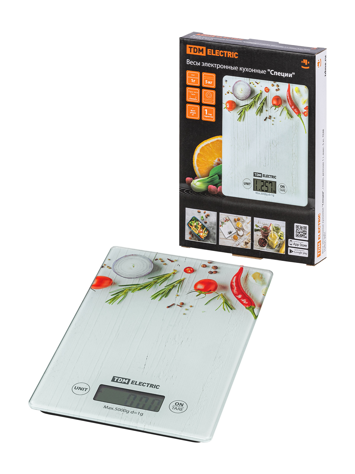 Cântar electronic de bucătărie "Condimente", sticlă, diviziune 1 g, max. 5 kg, TDM
