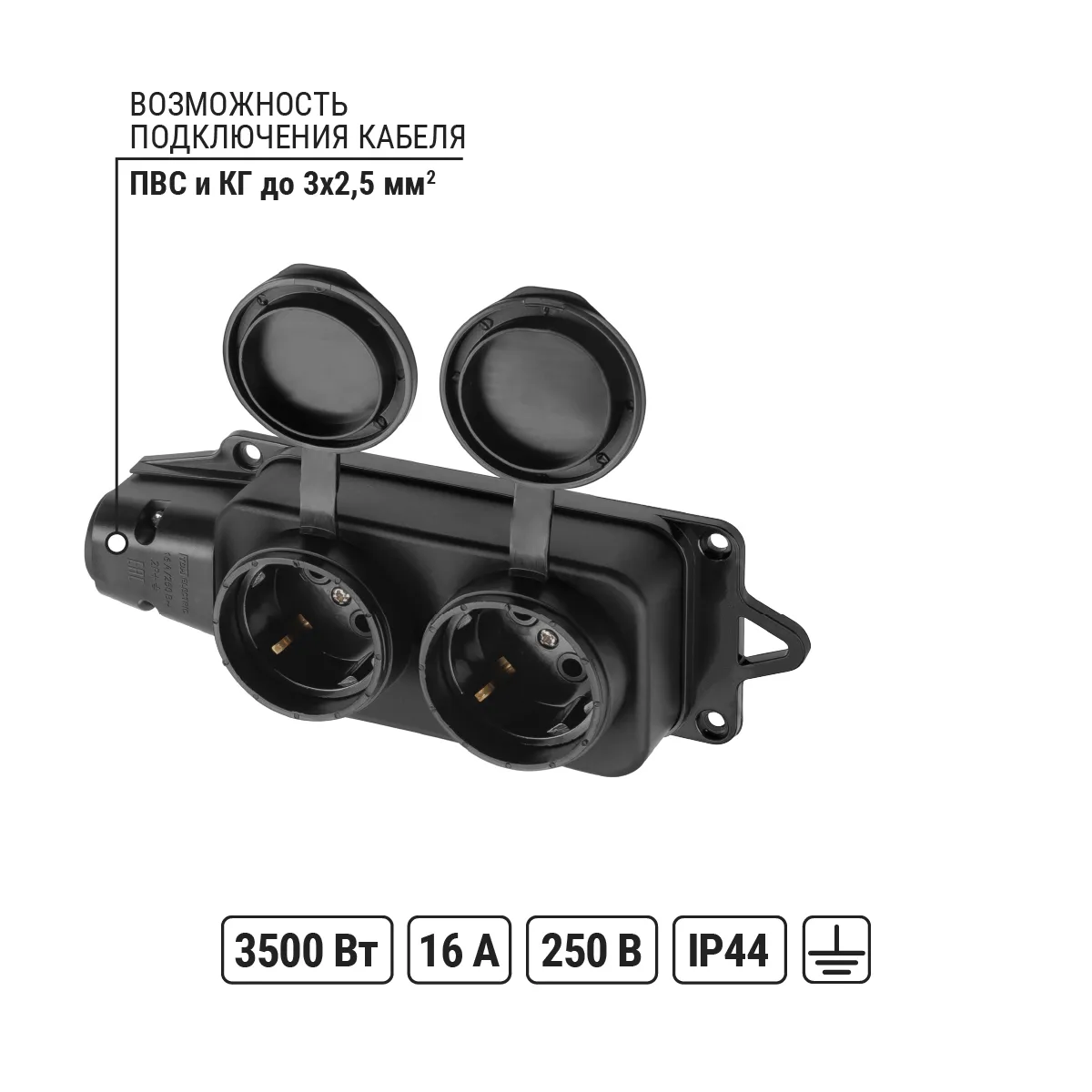 Розетка двухместная с заглушками каучук 2Р+РЕ 16А 250В IP44 TDM(SQ0612-0010)