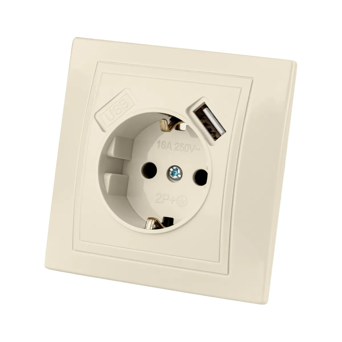 Розетка 2П+З с защ. шт. 16А 250В + USB порт 2,1А 5В сл. кость "Таймыр" TDM(SQ1814-0140)