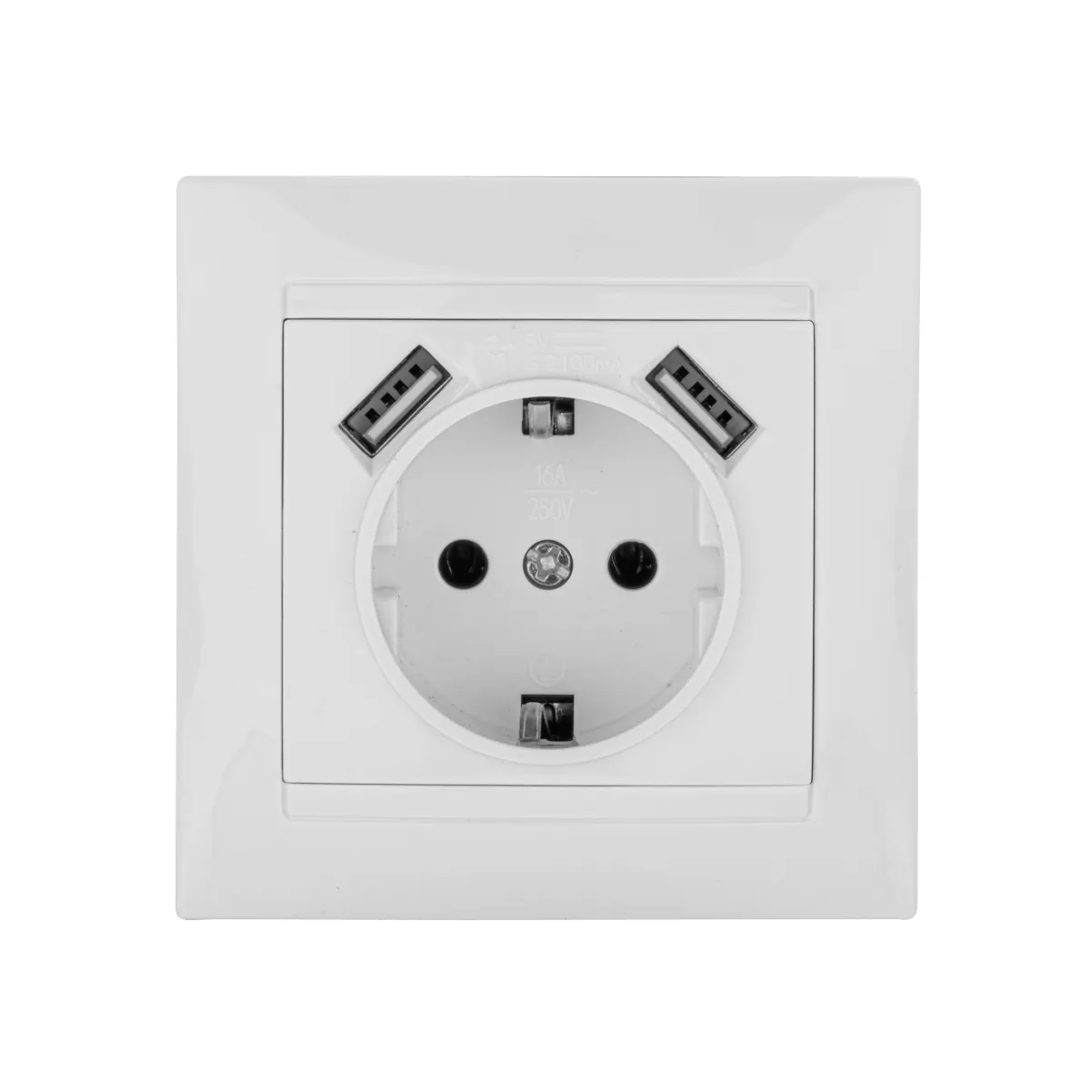 Розетка 2П+З 16А 250В + 2 USB порта 2,1А 5В белая "Лама" TDM(SQ1815-0042)