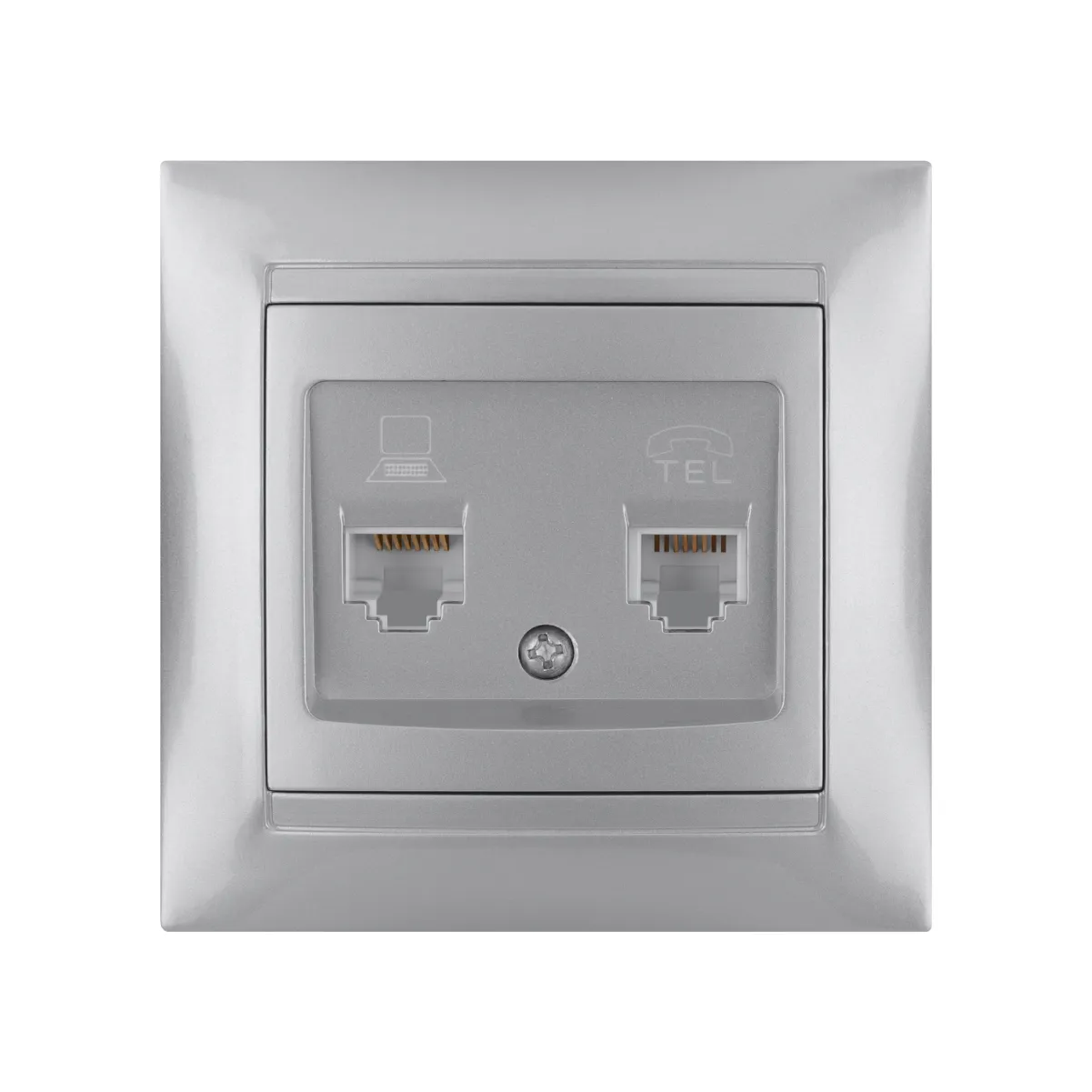 Розетка телефонная RJ11 + компьютерная RJ45 серебр. металлик "Лама" TDM(SQ1815-0219)