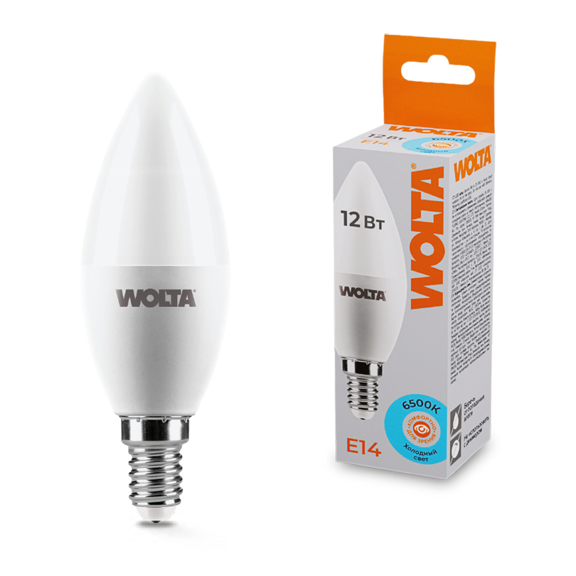 Світлодіодна лампа‑свічка WOLTA 25WC12E14 C37 12W 6500K E14