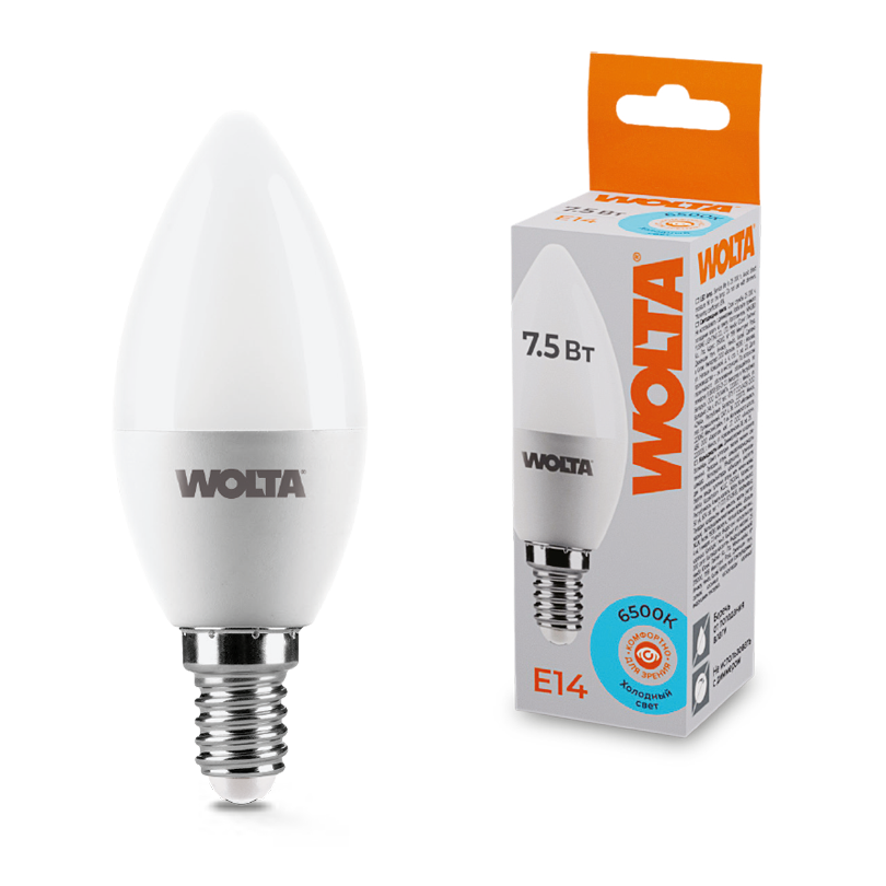Lampa LED tip candelă WOLTA 25WC7.5E14 C37 7,5 W 6500K E14