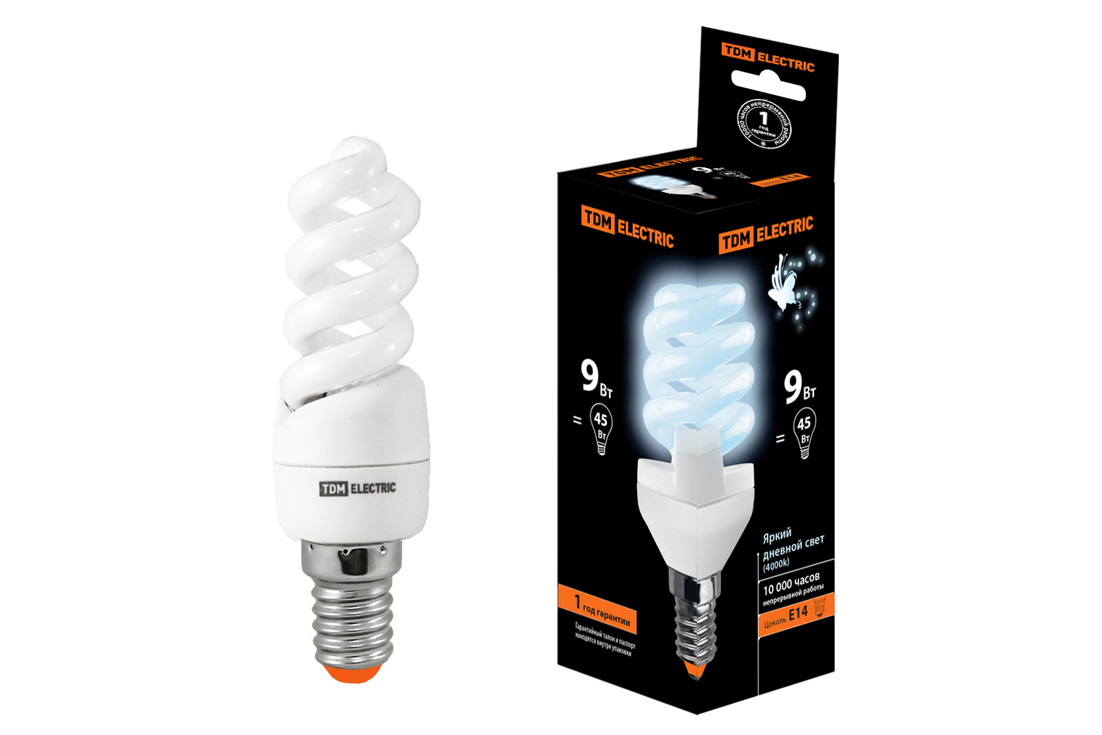 Lampa cu consum redus КЛЛ-FSТ2-9 Вт-4000 К–Е14 (32х99 мм) TDM
