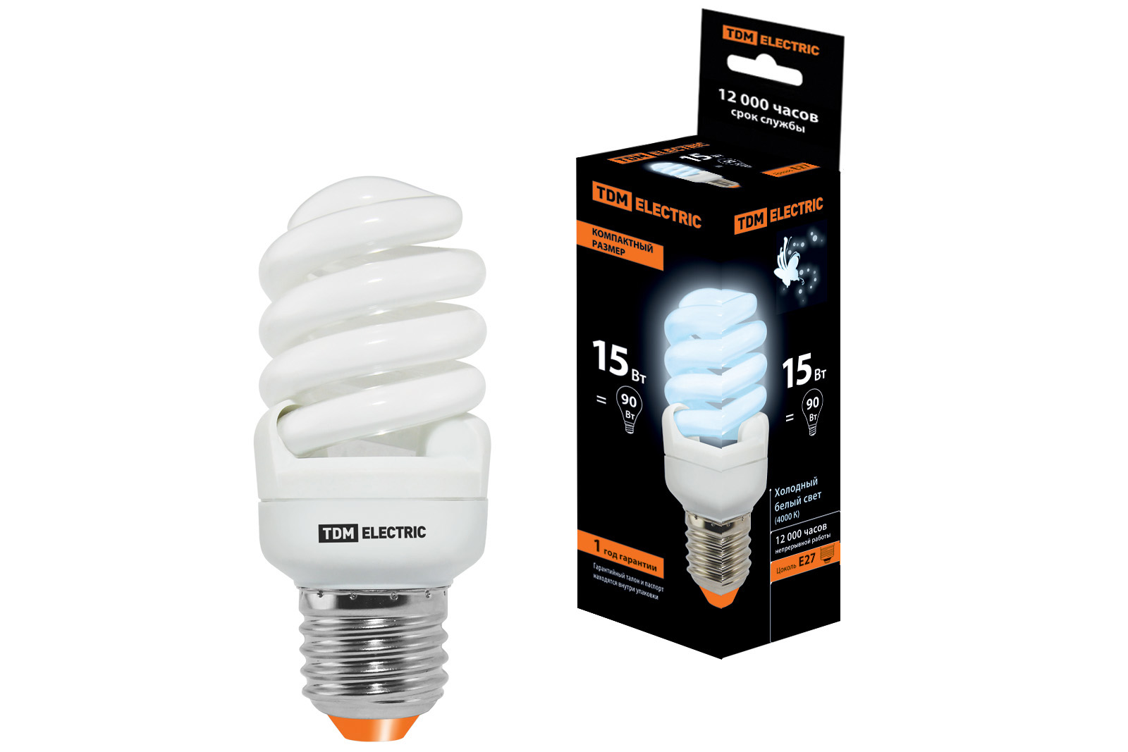 Lampa cu consum redus КЛЛ-FSТ2-15 Вт-4000 К–Е27 КОМПАКТ (40х98 мм) TDM(SQ0323-0186)