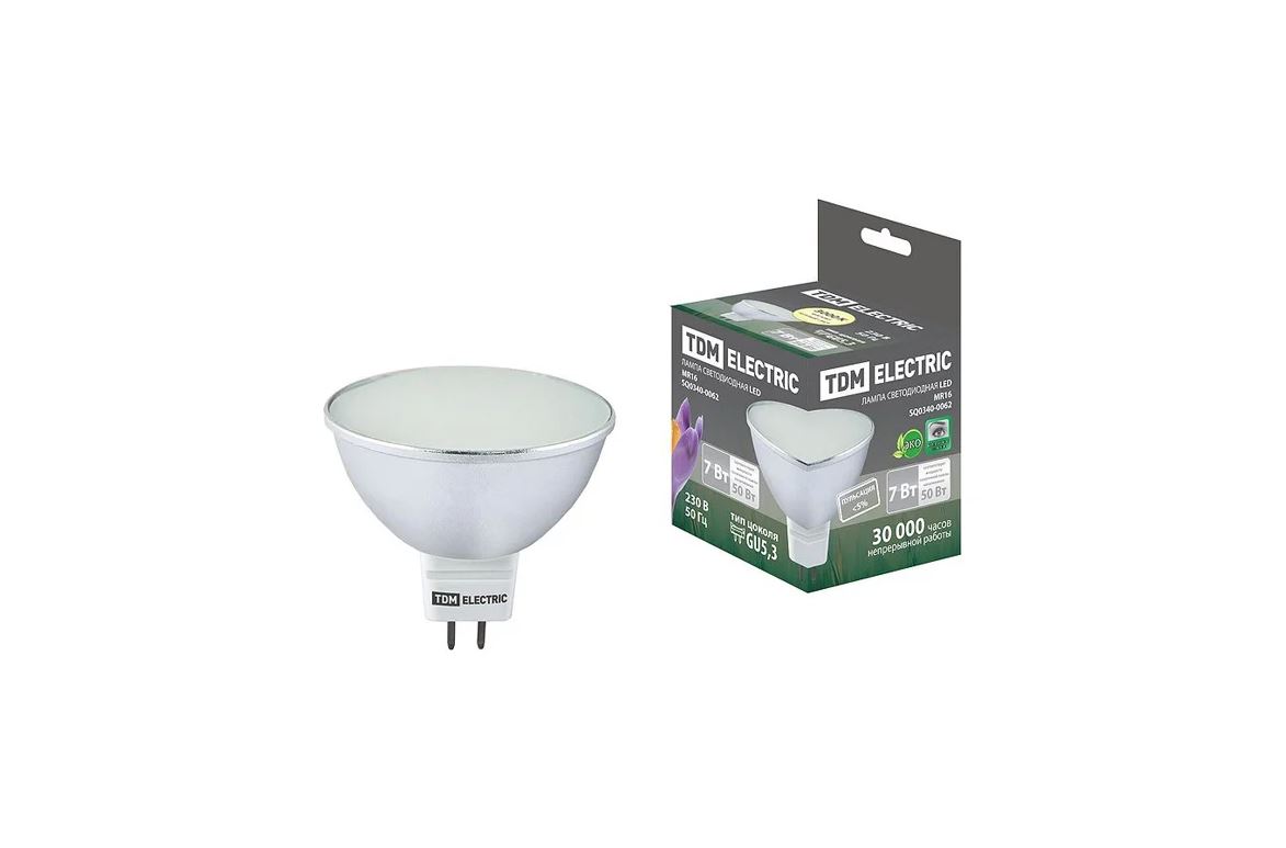 Лампа світлодіодна MR16-7 Вт-220 В -3000 К–GU 5,3 SMD (з матовим склом) TDM(SQ0340-0062)