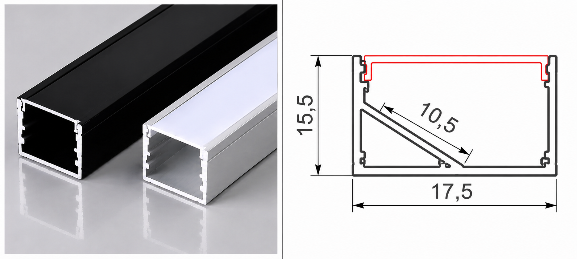 Profil de aluminiu montat pătrat 16*16mm 0.6mm ALU 1m(TR0331-0585)