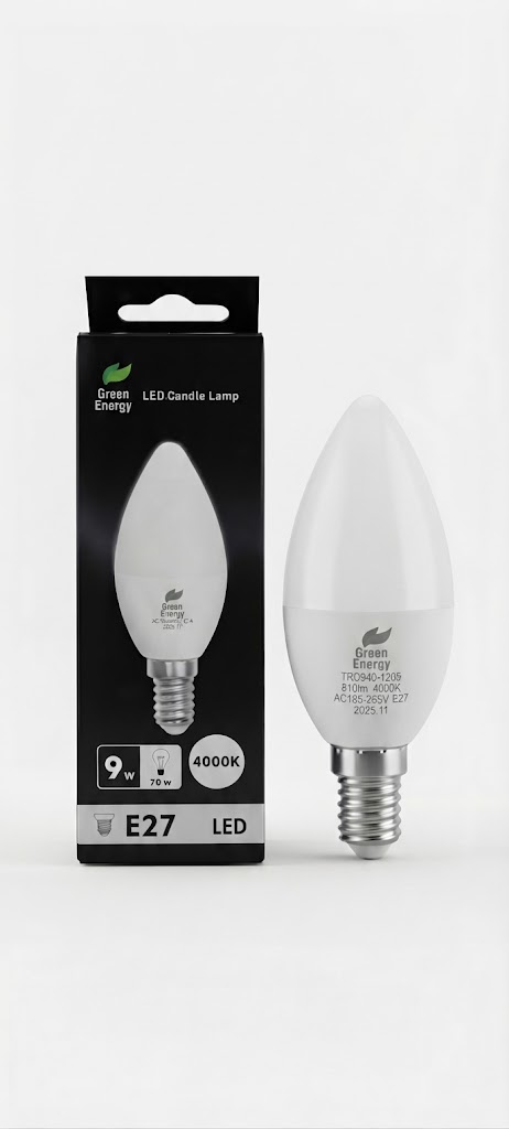 Lampa LED C37 9W, 230V, 4000 K, E27 (TR0340-1306)
