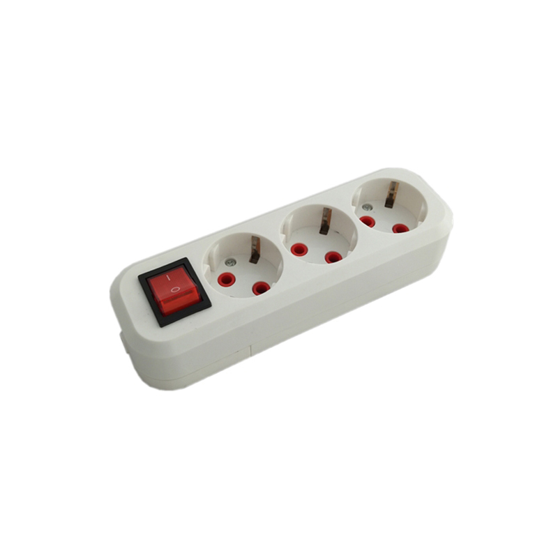 Priză de perete 3 prize 2P+3 cu întrerupător 16A 250V albă (100)(TR1806-0023)