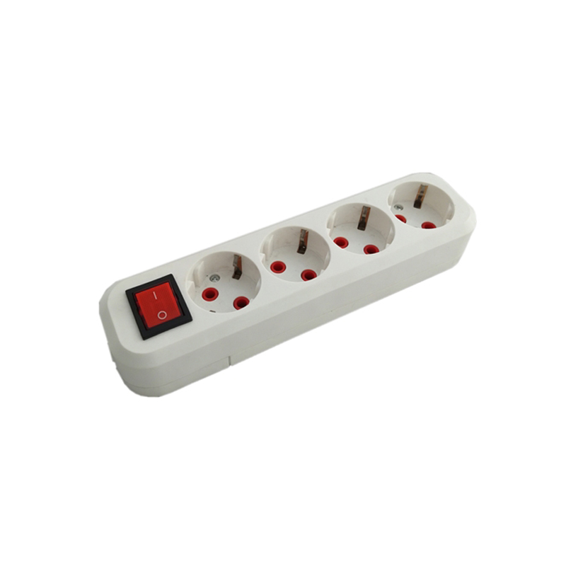 Priză de perete 4 prize 2P+3 cu întrerupător 16A 250V albă (50)(TR1806-0024)