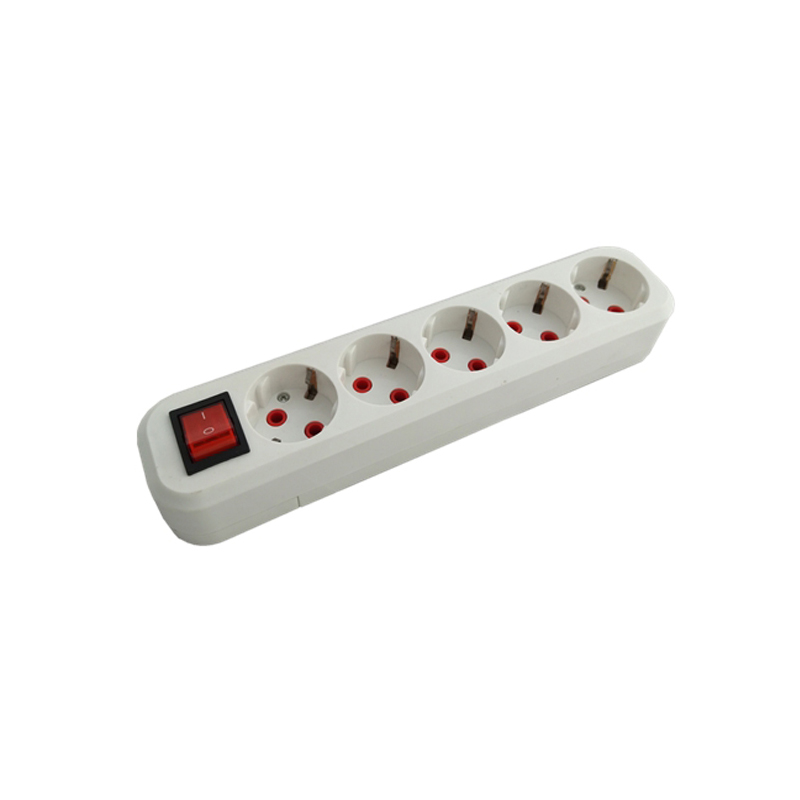 Priză de perete 5 prize 2P+3 cu întrerupător 16A 250V albă (50)(TR1806-0025)