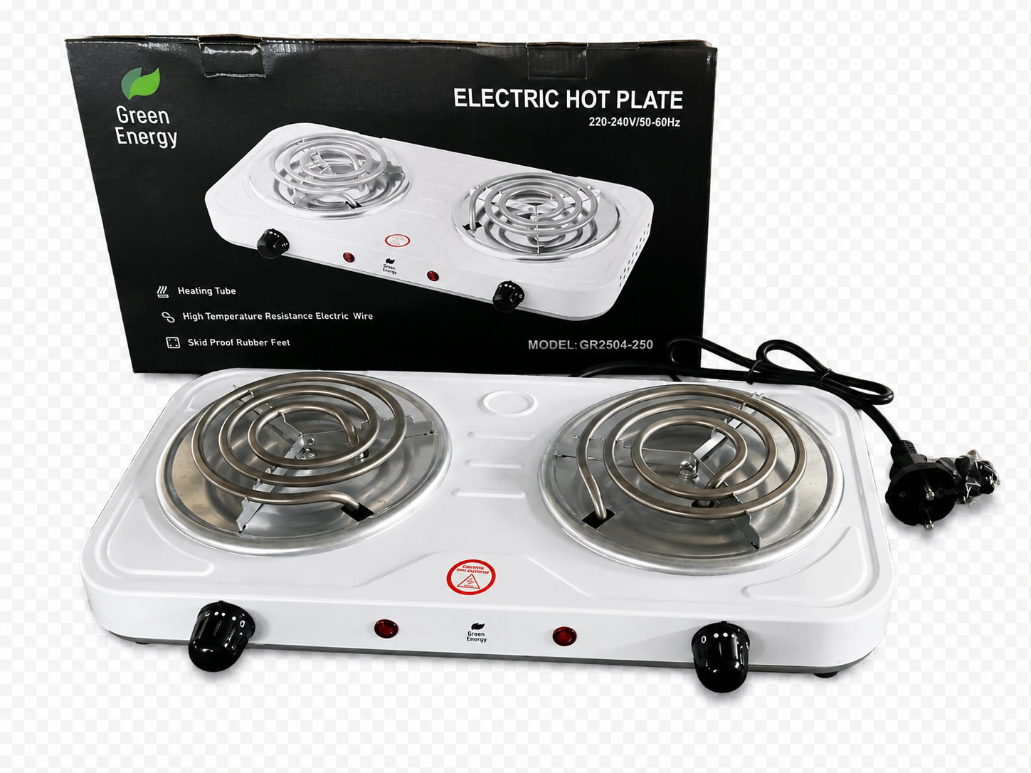 Plită electrică cu două zone EPS2 230 V, 2×1 kW, spirală D-140 mm, albă, TReenEnergy(TR2504-2502)
